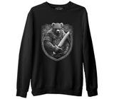 Bear Dressed as a Viking with a Sword Siyah Erkek Kalın Sweatshirt