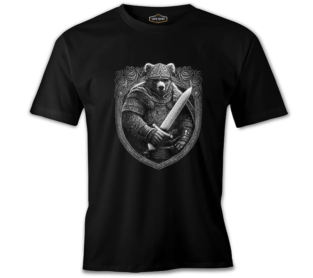 Bear Dressed as a Viking with a Sword Siyah Erkek Tshirt