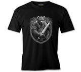 Bear Dressed as a Viking with a Sword Siyah Erkek Tshirt