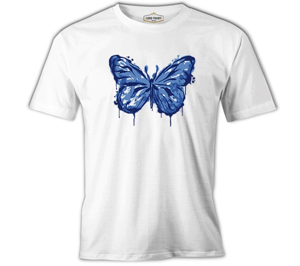 Beautiful Blue Butterfly Beyaz Erkek Tshirt
