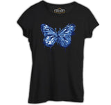 Beautiful Blue Butterfly Siyah Kadın Tshirt