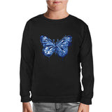 Beautiful Blue Butterfly Black Kids Sweatshirt