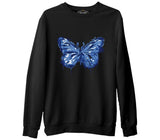 Beautiful Blue Butterfly Siyah Erkek Kalın Sweatshirt