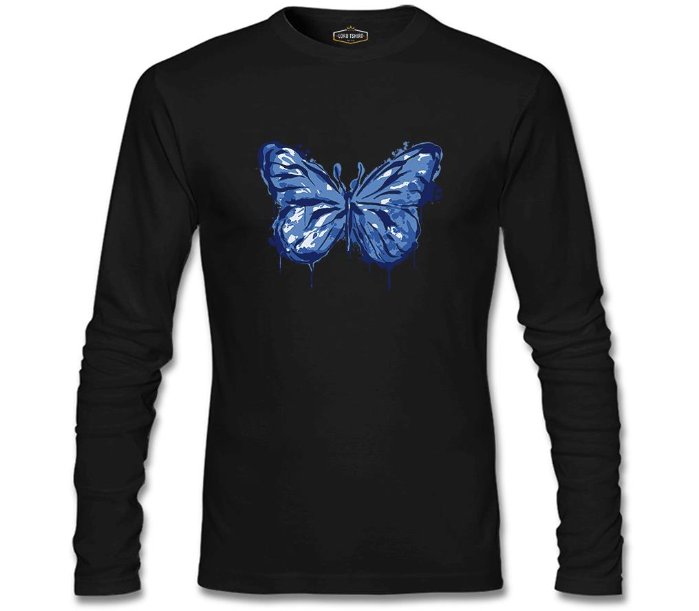 Beautiful Blue Butterfly Siyah Erkek Sweatshirt