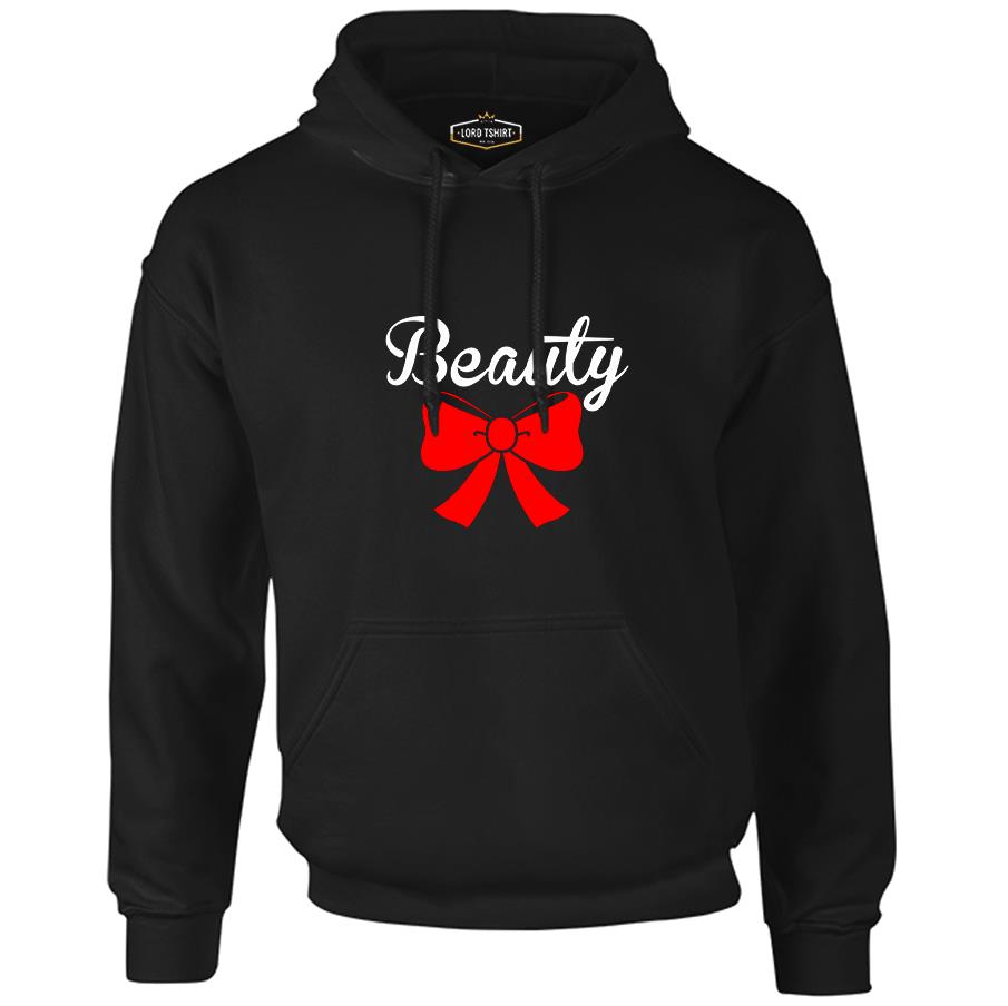 Beauty and the Beast - Beauty  Siyah Erkek Fermuarsız Kapşonlu