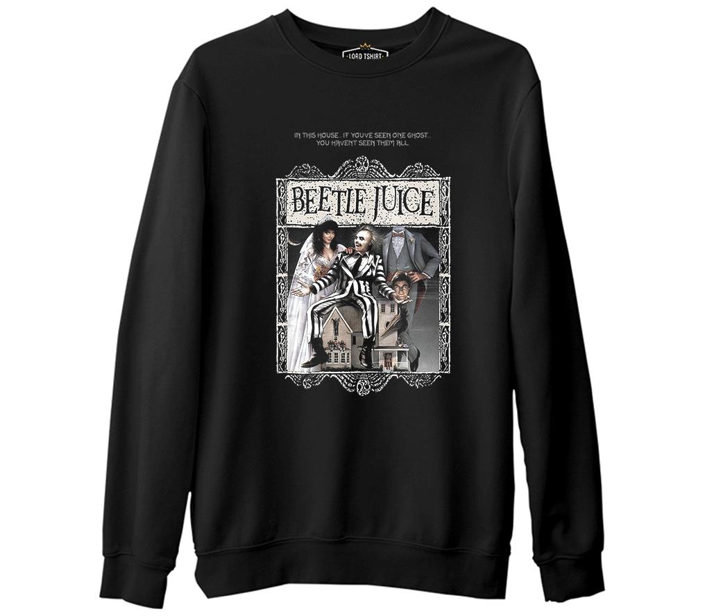 Beetle Juice  Siyah Erkek Kalın Sweatshirt