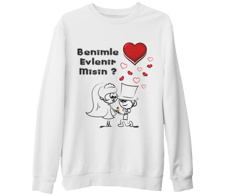 Benimle Evlenir misin? Beyaz Kalın Sweatshirt