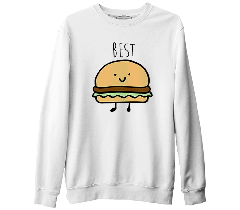 Best Friends - Hamburger Beyaz Kalın Sweatshirt