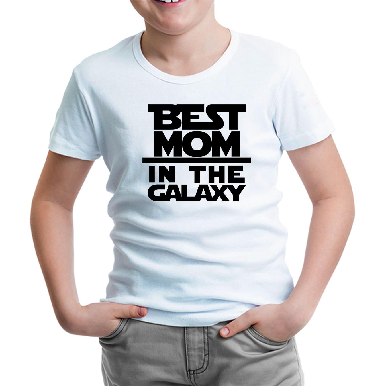 Best Mom in the Galaxy Anneler Günü Beyaz Çocuk Tshirt