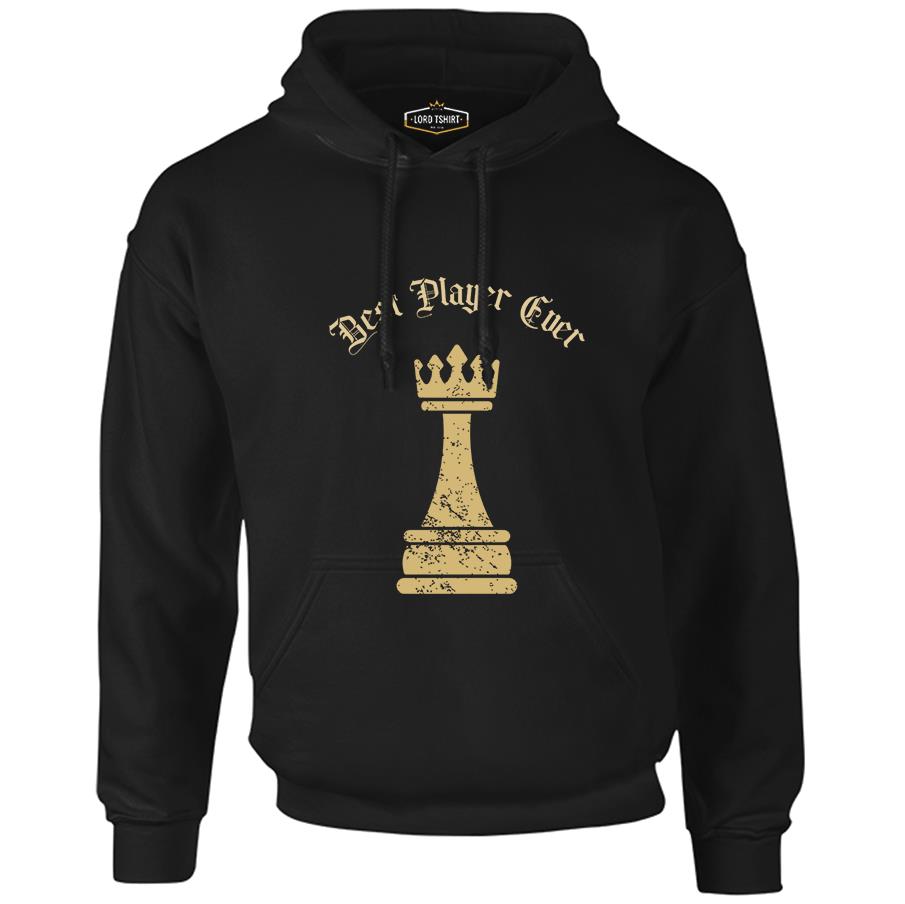 Best Player Ever of the Chess Siyah Erkek Fermuarsız Kapşonlu