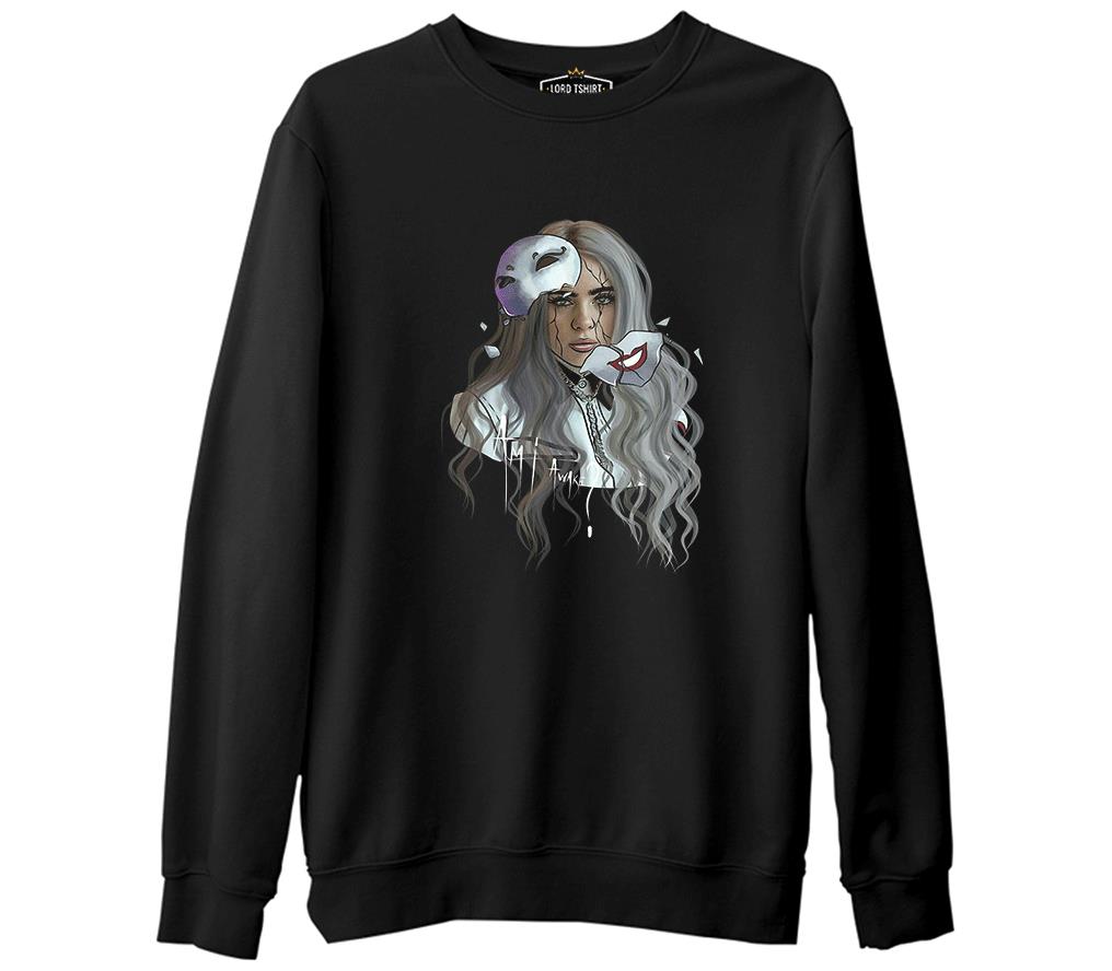 Billie Eilish - Mask Siyah Erkek Kalın Sweatshirt