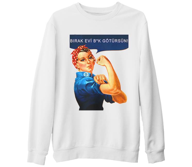 Bırak Evi Beyaz Kalın Sweatshirt