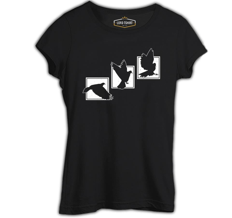 Birds Flying against Frames Black Women's Tshirt