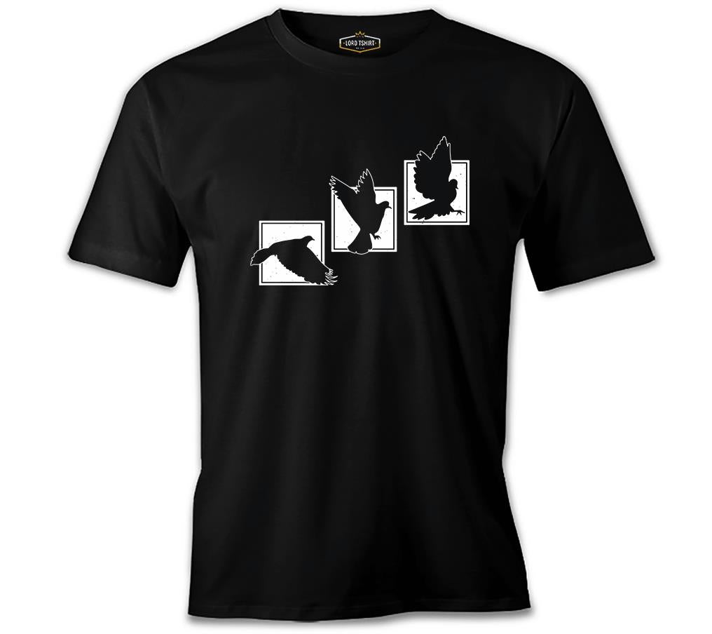 Birds Flying against Frames Siyah Erkek Tshirt