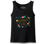 Birthday Girl Quote with Flowers and Leaves Siyah Erkek Atlet