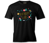 Birthday Girl Quote with Flowers and Leaves Black Men's Tshirt