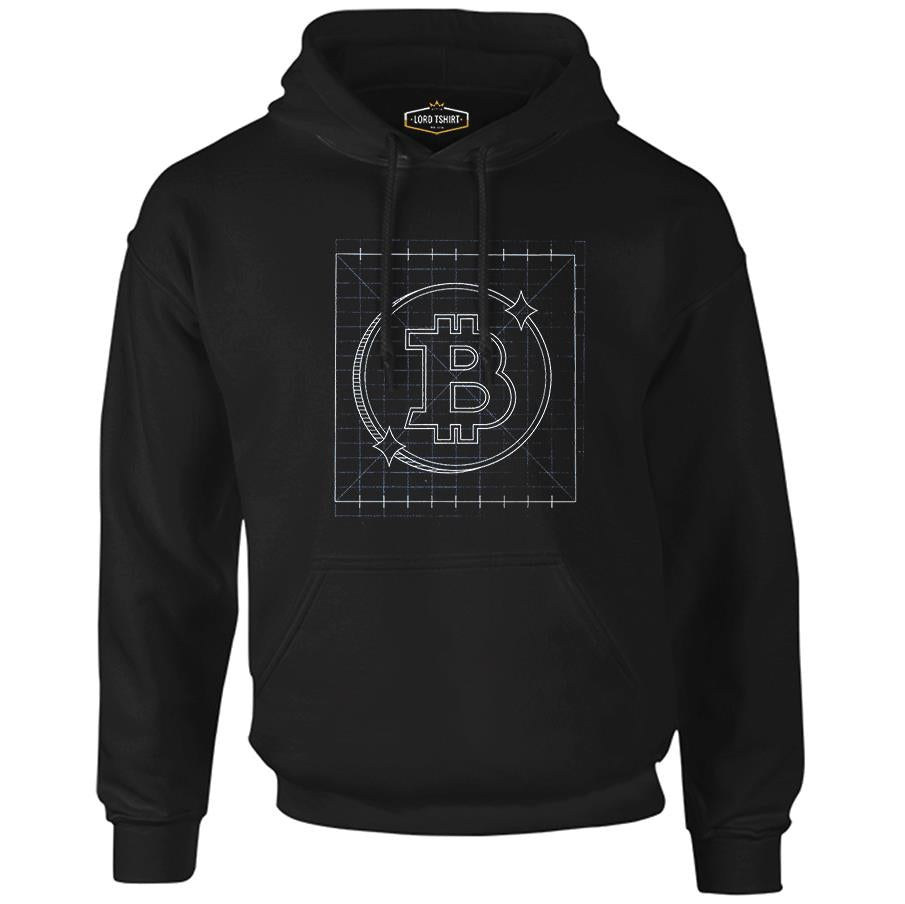 Bitcoin - Grid Logo Siyah Erkek Fermuarsız Kapşonlu