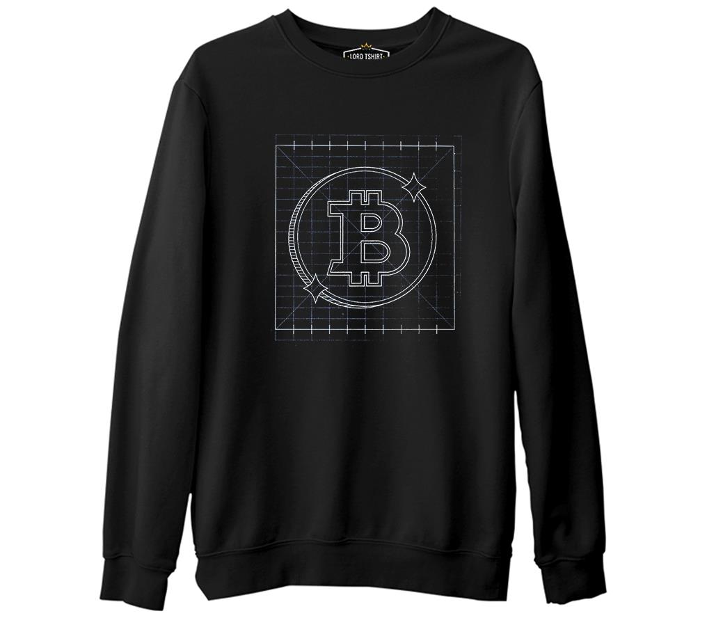 Bitcoin - Grid Logo Siyah Erkek Kalın Sweatshirt