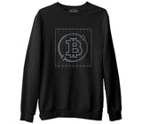 Bitcoin - Grid Logo Siyah Erkek Kalın Sweatshirt