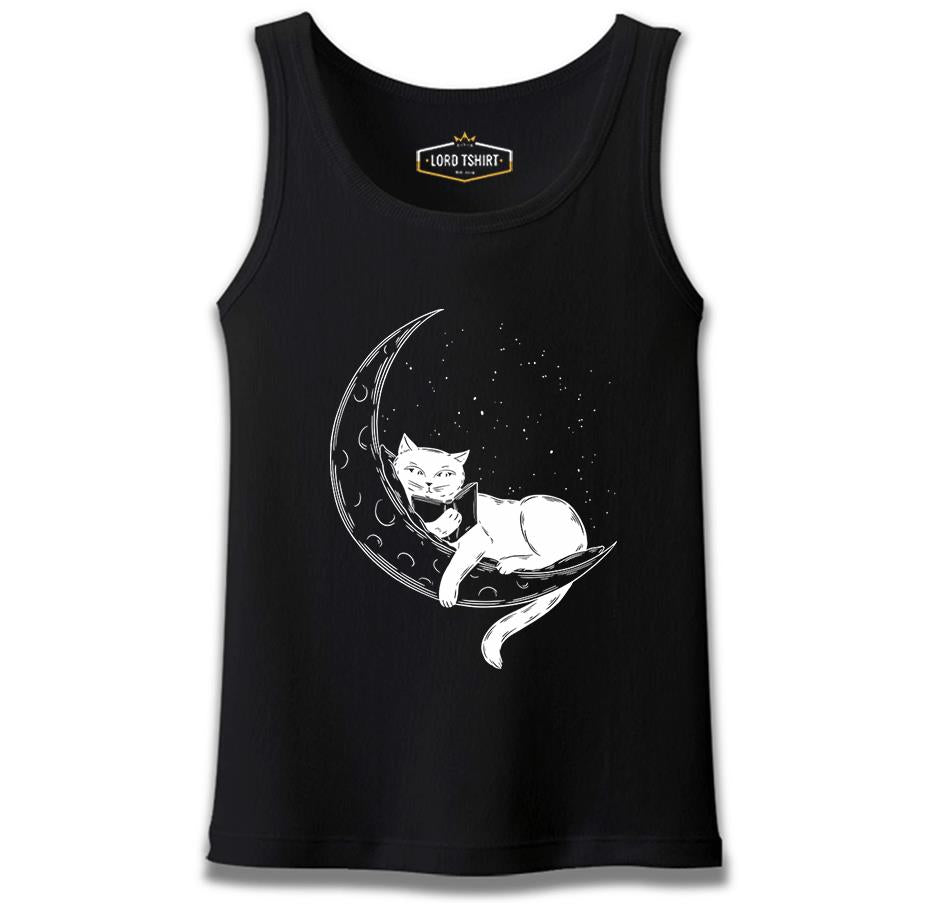 Black Cat Reading on the Moon Siyah Erkek Atlet