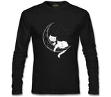 Black Cat Reading on the Moon Siyah Erkek Sweatshirt