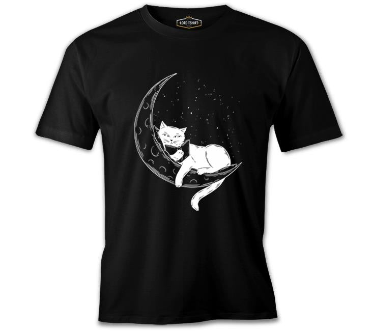 Black Cat Reading on the Moon Black Men's Tshirt