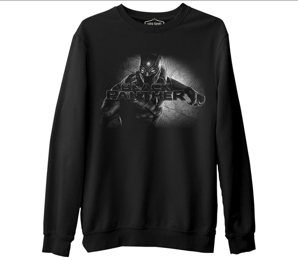 Black Panther Siyah Erkek Kalın Sweatshirt