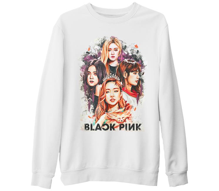 Black Pink - Group Beyaz Kalın Sweatshirt