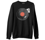 Black Vinyl on Black Siyah Erkek Kalın Sweatshirt