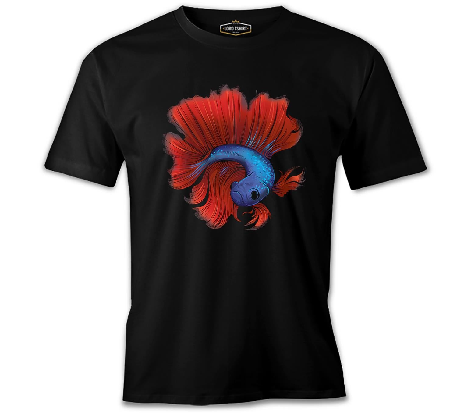 Blue Betta Fish with Red Tail Siyah Erkek Tshirt