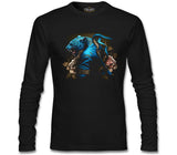 Blue Chinese Tiger with Flowers and Ribbon Black Men's Sweatshirt