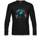 Blue Chinese Tiger with Flowers and Ribbon Siyah Erkek Sweatshirt