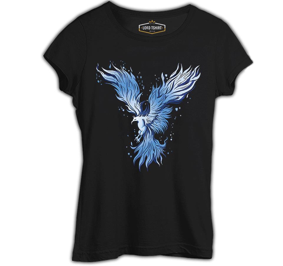 Blue Phoenix Bird Siyah Kadın Tshirt