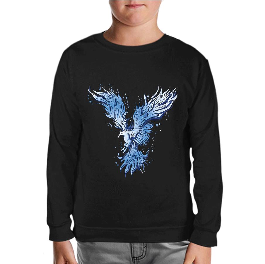 Blue Phoenix Bird Black Kids Sweatshirt