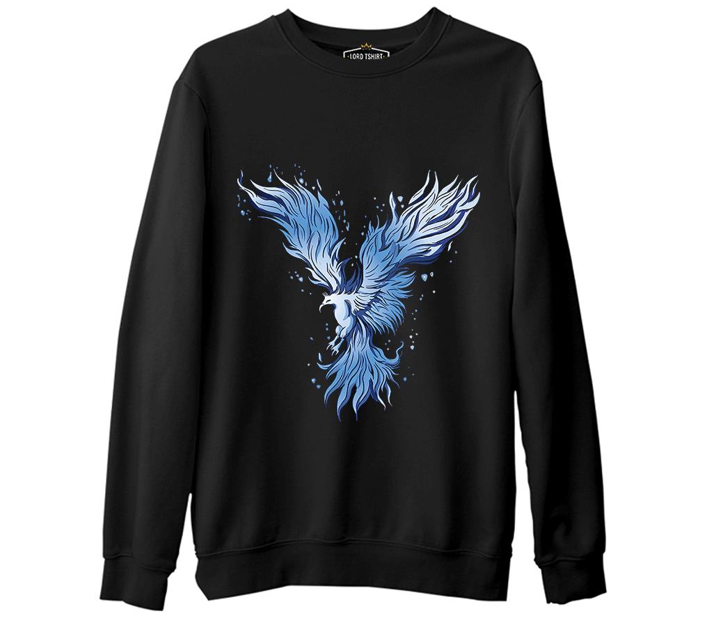 Blue Phoenix Bird Siyah Erkek Kalın Sweatshirt