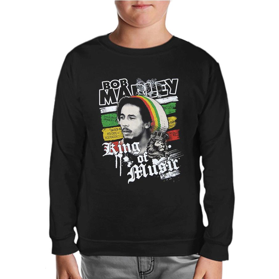 Bob Marley - King of Music Siyah Çocuk Sweatshirt