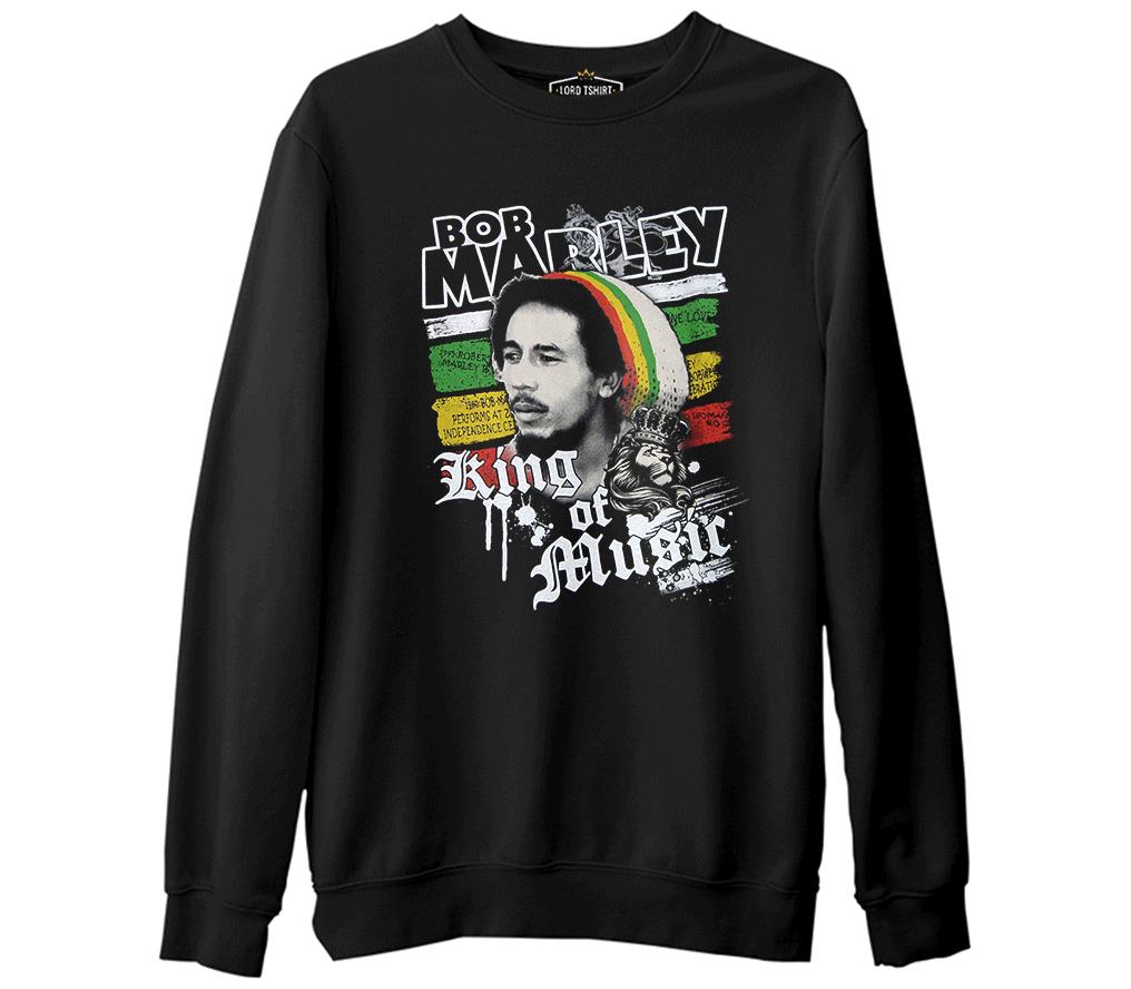 Bob Marley - King of Music  Siyah Erkek Kalın Sweatshirt