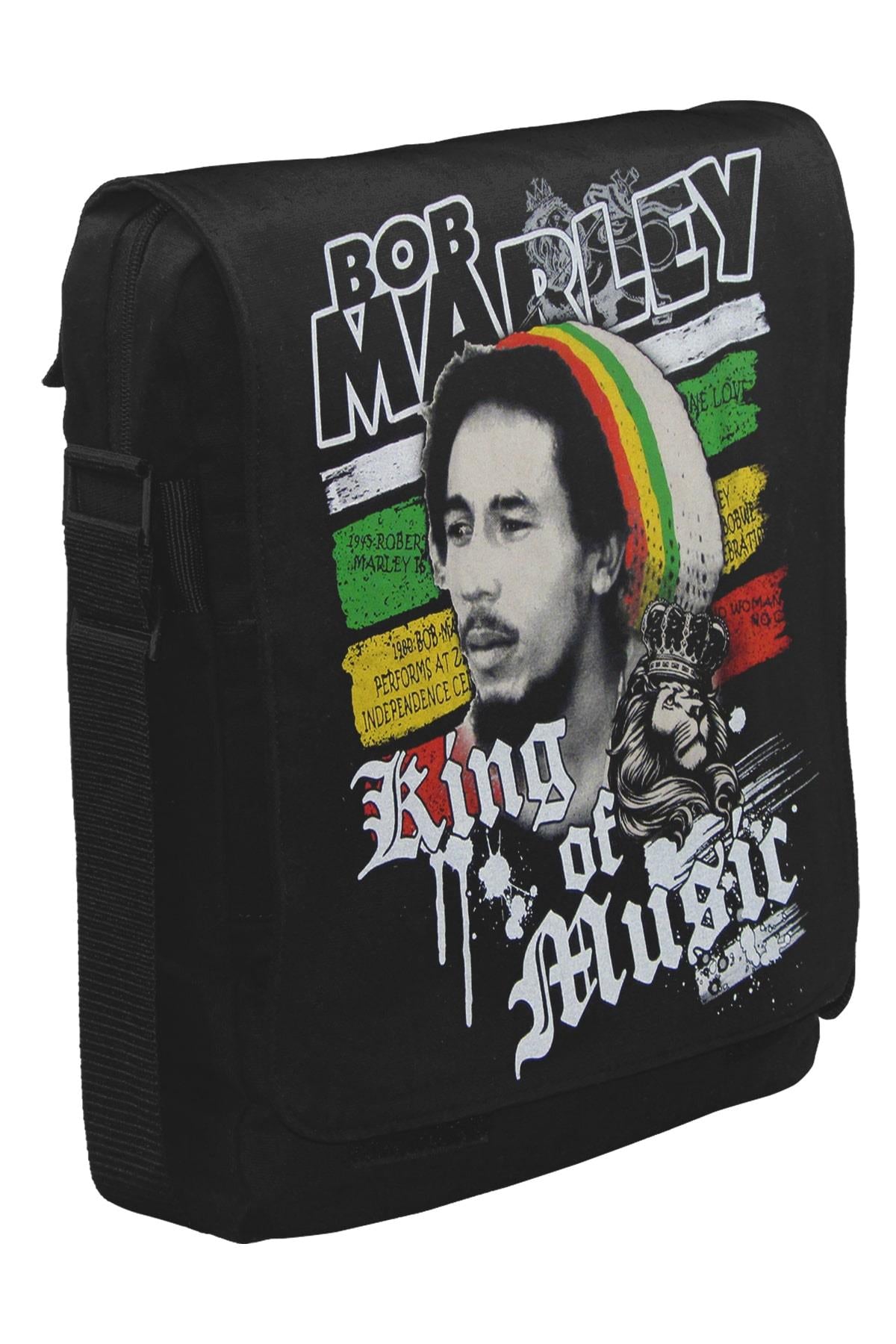 Bob Marley - King of Music Unisex Siyah Postacı Çanta