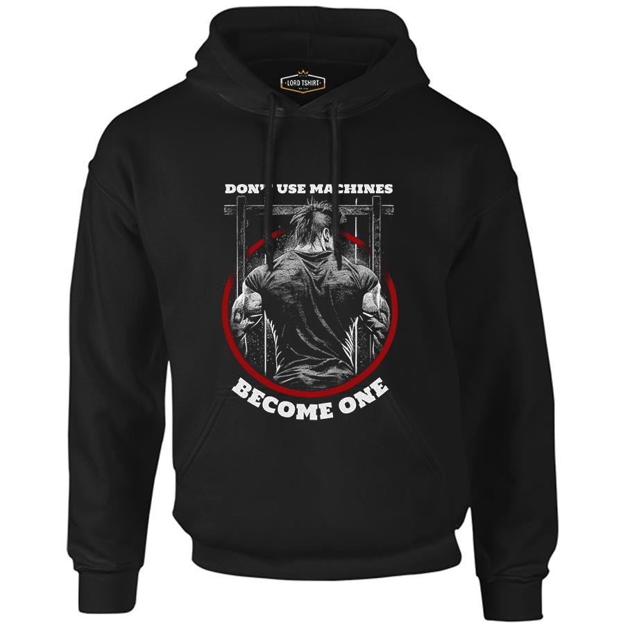 Bodybuilding Become One Siyah Erkek Fermuarsız Kapşonlu
