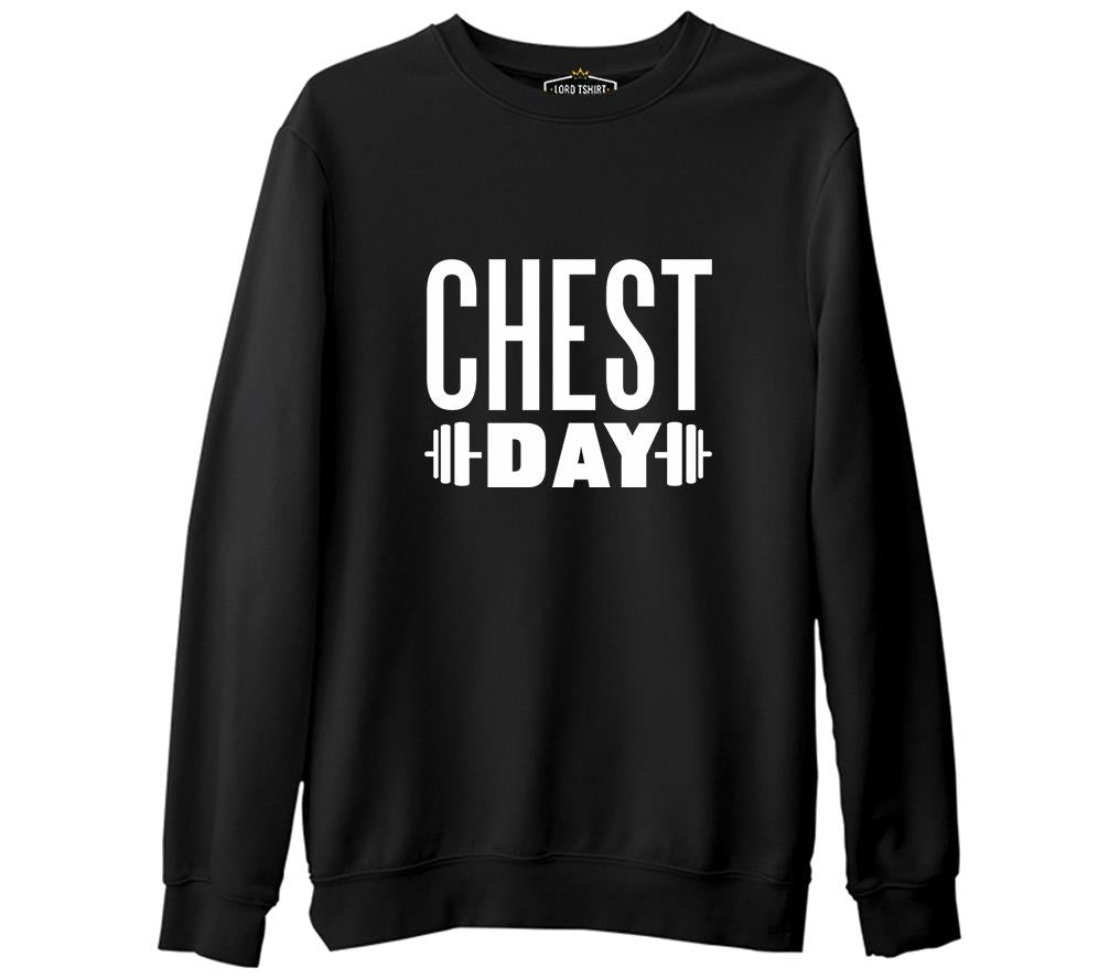 Bodybuilding Chest Day Siyah Erkek Kalın Sweatshirt