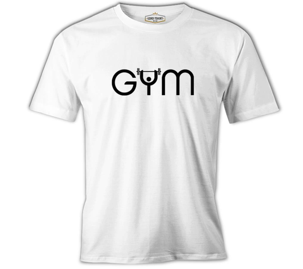 Bodybuilding - GYM with a Bar Beyaz Erkek Tshirt
