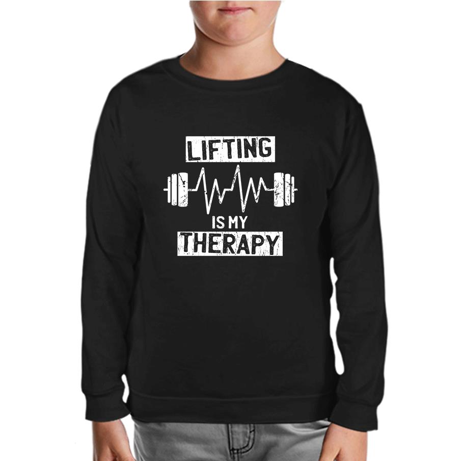 Bodybuilding Lifting Theraphy Black Kids Sweatshirt