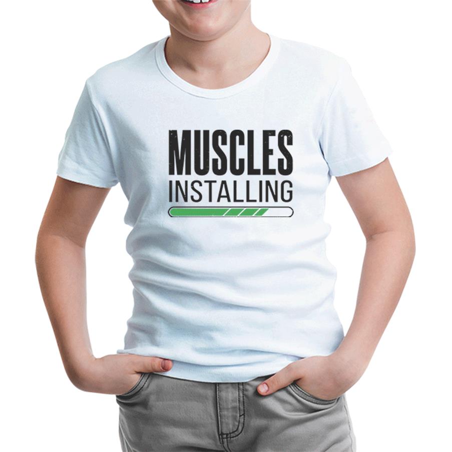 Bodybuilding Muscles Installing Beyaz Çocuk Tshirt