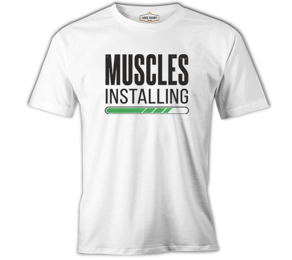 Bodybuilding Muscles Installing Beyaz Erkek Tshirt