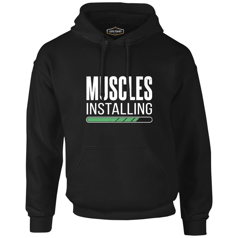 Bodybuilding Muscles Installing Black Men's Zipperless Hoodie