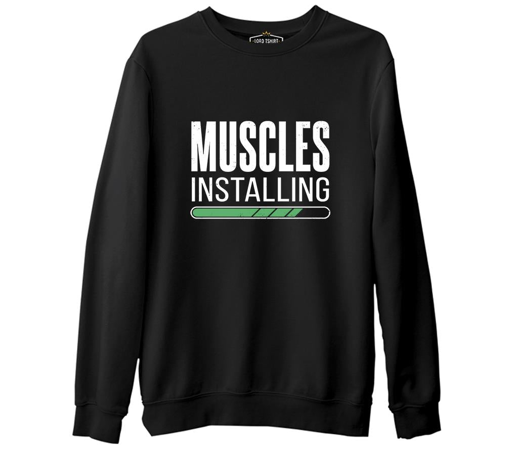 Bodybuilding Muscles Installing Siyah Erkek Kalın Sweatshirt