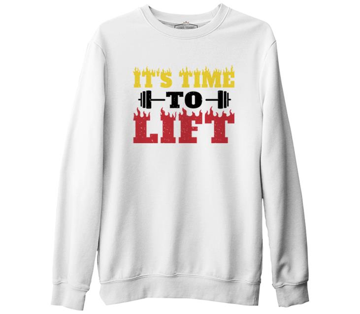 Bodybuilding Time to Lift Beyaz Erkek Kalın Sweatshirt