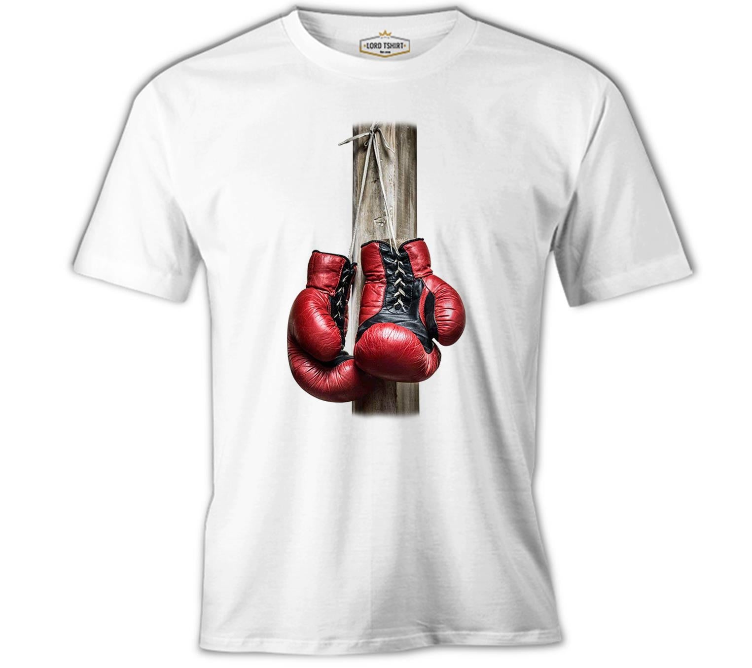 Boks Eldivenleri Beyaz Erkek Tshirt