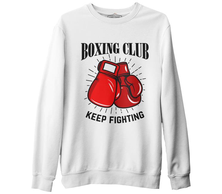 Boks Kulübü - Fight Beyaz Erkek Kalın Sweatshirt