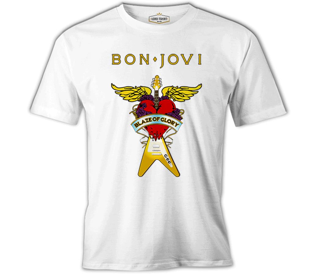 Bon Jovi - Guitar Beyaz Erkek Tshirt